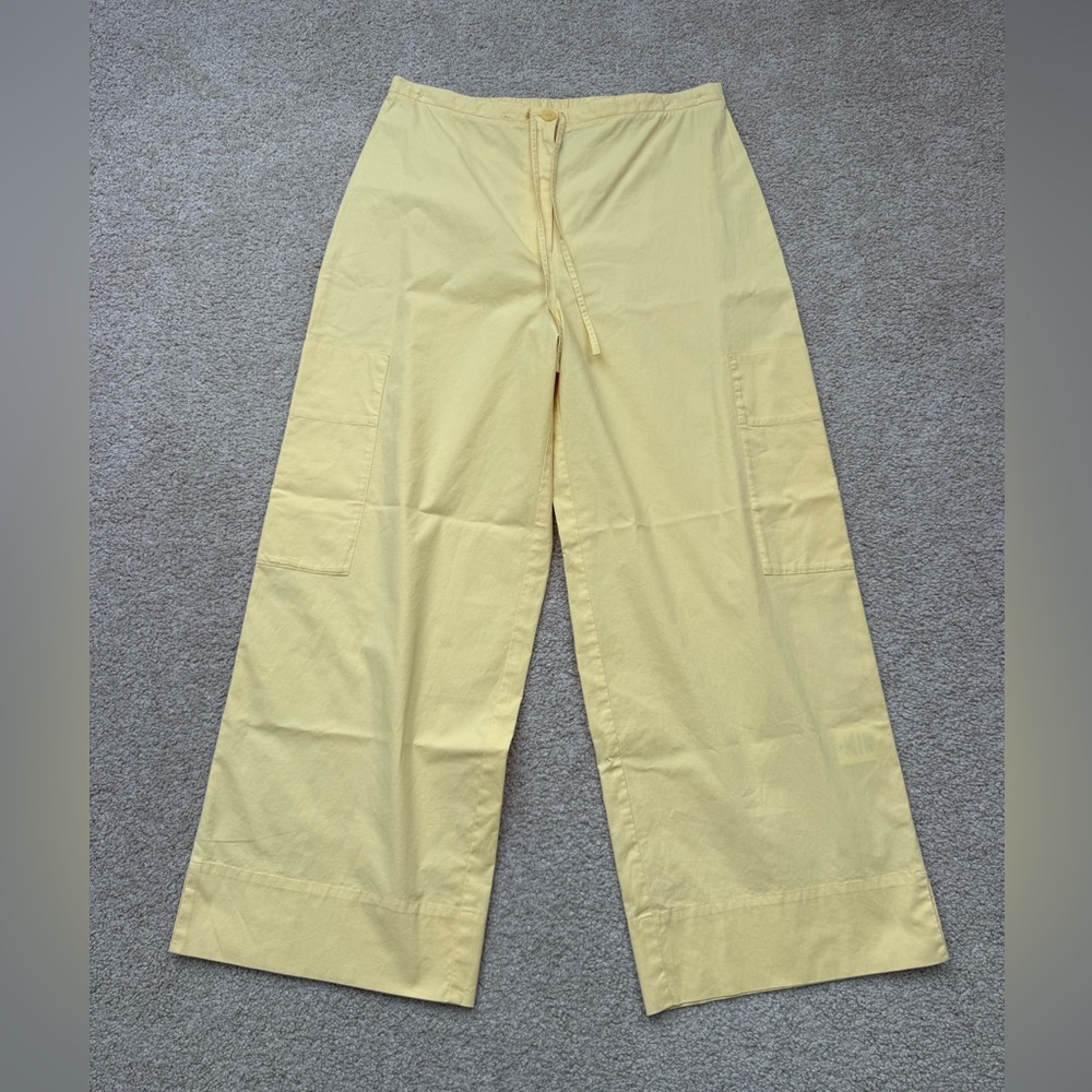Eileen Fisher Cotton Pastel Yellow Button Shirt Cropped Wide Leg Pants SET XS - Picture 5 of 8